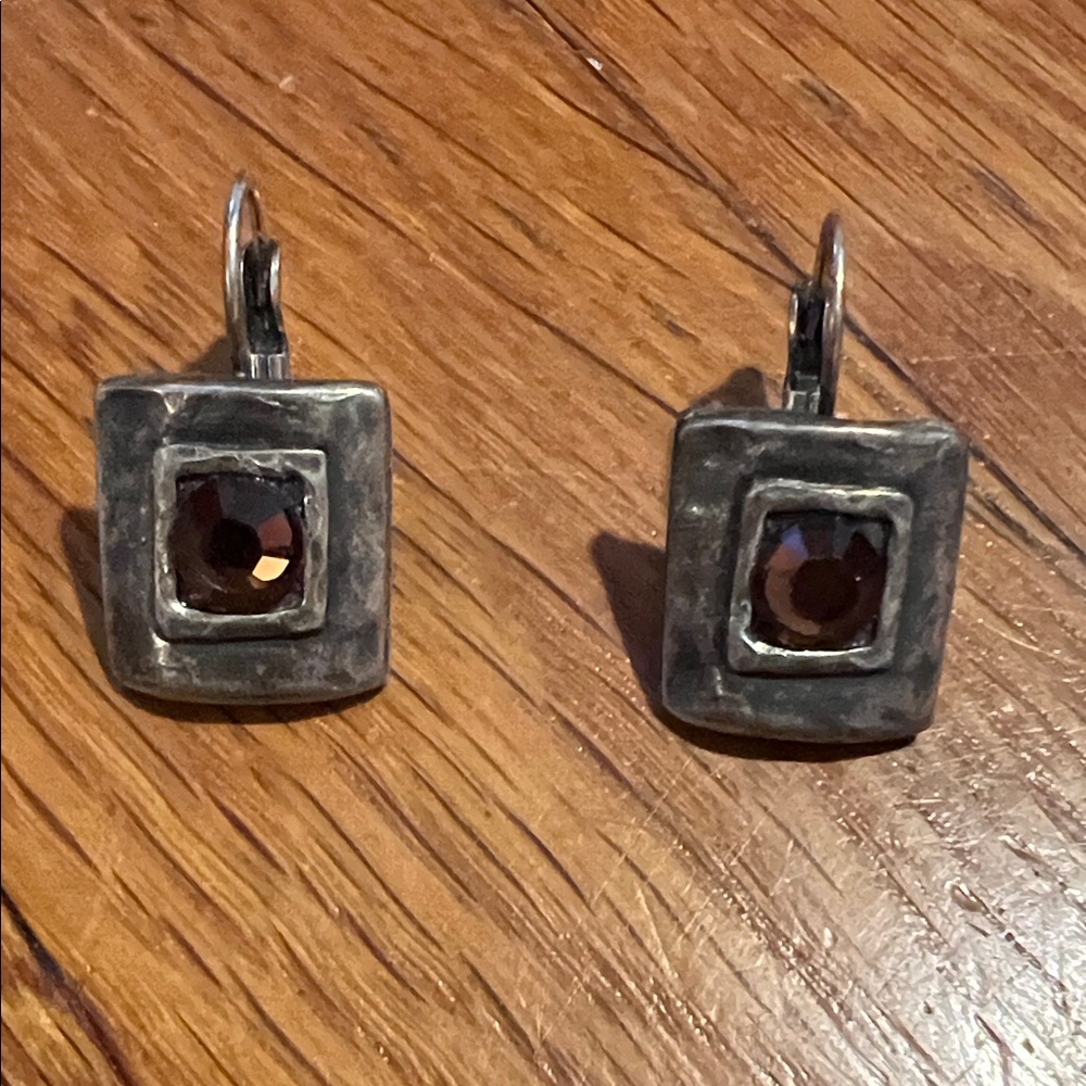 Source Unknown Silver and Brown Gemstone Earrings